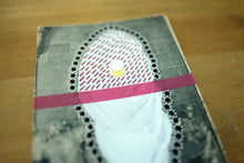 Load image into Gallery viewer, White And Burgundy Mixed Media Art Collage On Vintage Postcard