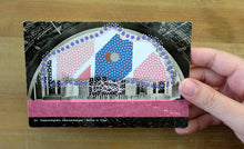 Load image into Gallery viewer, Pink Purple Abstract Mixed Media Art Collage On Vintage Postcard