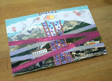 Load image into Gallery viewer, Purple, Lilac And Burgundy Collage On Vintage Mountain View Postcard