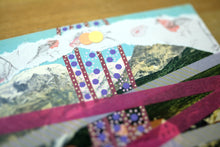 Load image into Gallery viewer, Purple, Lilac And Burgundy Collage On Vintage Mountain View Postcard