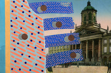 Load image into Gallery viewer, Neon Orange And Blue Collage Art On Retro Vintage Postcard