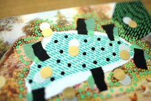 Load image into Gallery viewer, Black And Mint Green Mixed Media Collage On Vintage Natural Landscape Postcard