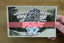 Load image into Gallery viewer, Neon Red, Black And White Art Collage On Vintage Mountain Scape Postcard