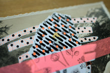 Load image into Gallery viewer, Neon Red, Black And White Art Collage On Vintage Mountain Scape Postcard