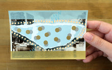 Load image into Gallery viewer, Pastel Blue, Light Orange And Gold Art Collage On Retro Postcard