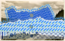 Load image into Gallery viewer, Blue, Turquoise And Neon Yellow Art On Retro Postcard