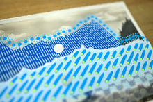 Load image into Gallery viewer, Blue, Turquoise And Neon Yellow Art On Retro Postcard