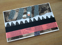 Load image into Gallery viewer, Black, White And Neon Red Mixed Media Collage On Retro Postcard