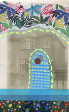 Load image into Gallery viewer, Neon Yellow And Turquoise Floral Abstract Art Collage On Retro Postcard