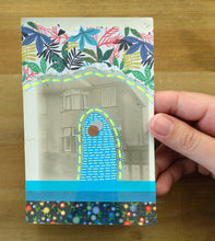 Load image into Gallery viewer, Neon Yellow And Turquoise Floral Abstract Art Collage On Retro Postcard