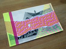 Load image into Gallery viewer, Red, Yellow And Pink Abstract Mixed Media Art Collage On Vintage Postcard