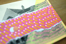 Load image into Gallery viewer, Red, Yellow And Pink Abstract Mixed Media Art Collage On Vintage Postcard