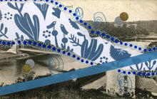 Load image into Gallery viewer, Blue Abstract Organic Mixed Media Art Collage On Vintage Postcard