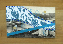 Load image into Gallery viewer, Blue Abstract Organic Mixed Media Art Collage On Vintage Postcard