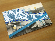 Load image into Gallery viewer, Blue Abstract Organic Mixed Media Art Collage On Vintage Postcard