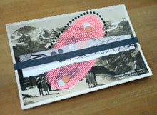 将图片加载到图库查看器,Neon Red, Grey And Black Mixed Media Art On Retro Postcard