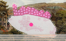 Load image into Gallery viewer, Pink Romantic Style Collage Art On Vintage Rural Landscape Postcard