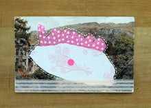 Load image into Gallery viewer, Pink Romantic Style Collage Art On Vintage Rural Landscape Postcard