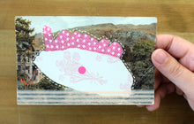 Load image into Gallery viewer, Pink Romantic Style Collage Art On Vintage Rural Landscape Postcard