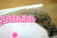 Load image into Gallery viewer, Pink Romantic Style Collage Art On Vintage Rural Landscape Postcard