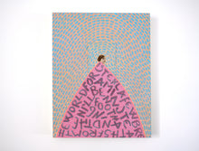 Load image into Gallery viewer, Original collage on wood panel, portrait of vintage woman in pink, orange and blue - Naomi Vona Art