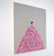 Load image into Gallery viewer, Original collage on wood panel, portrait of vintage woman in pink, orange and blue - Naomi Vona Art