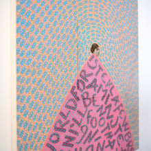 Load image into Gallery viewer, Original collage on wood panel, portrait of vintage woman in pink, orange and blue - Naomi Vona Art
