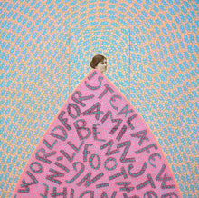 Load image into Gallery viewer, Original collage on wood panel, portrait of vintage woman in pink, orange and blue - Naomi Vona Art