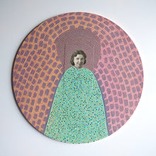 Load image into Gallery viewer, Retro Vintage Art Collage On Circular Wood Board - Naomi Vona Art