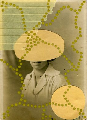 Beige Golden Dada Style Contemporary Collage On Vintage Woman Photo - Naomi Vona Art