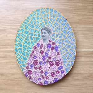 Contemporary Collage On Oval Wood Slice