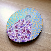 Load image into Gallery viewer, Contemporary Collage On Oval Wood Slice
