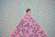 Charger l&#39;image dans la galerie, Original collage on wood panel, portrait of vintage woman in pink, orange and blue - Naomi Vona Art
