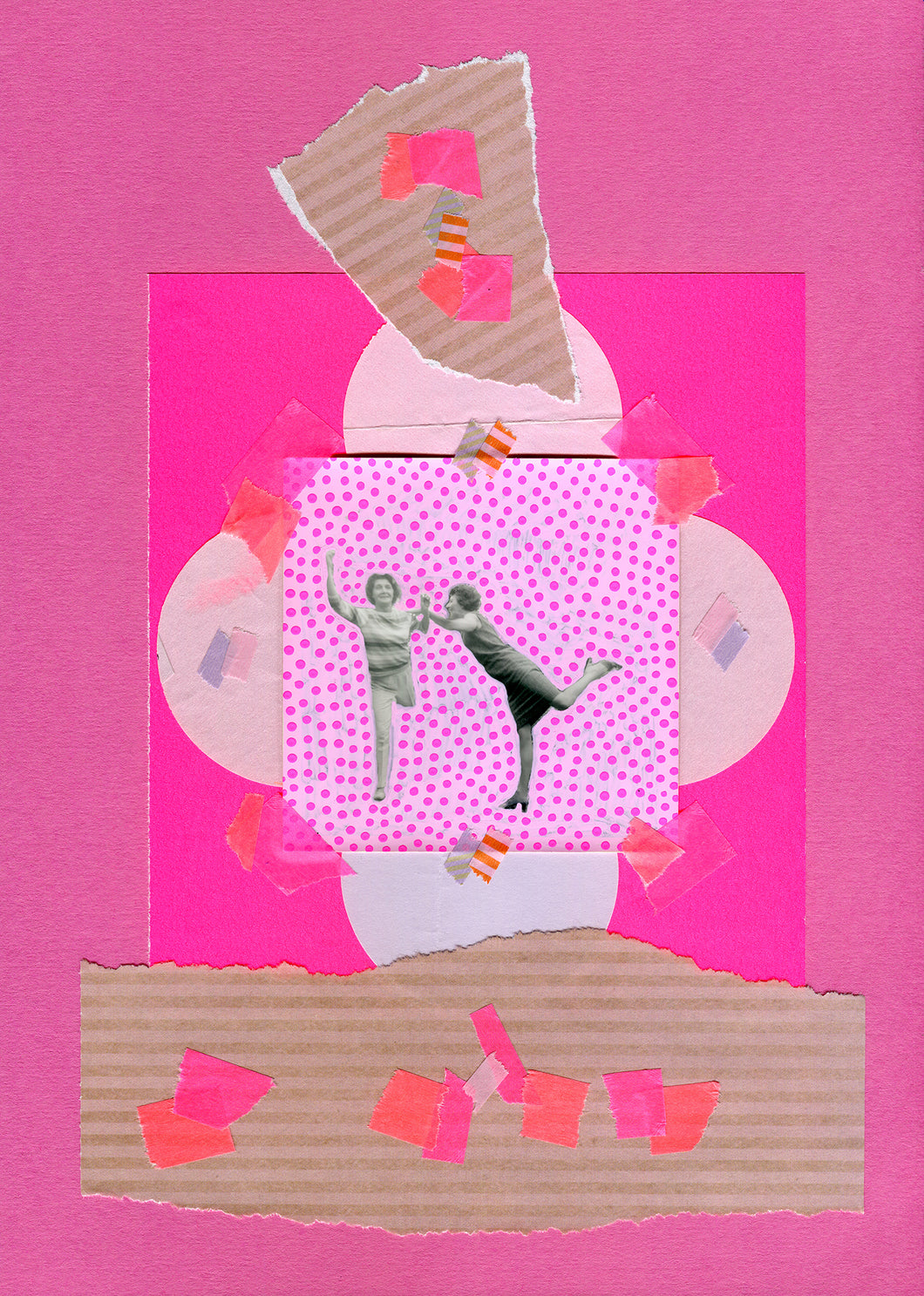 Neon Pink Original Mixed Media Collage Art Piece On Paper - Naomi Vona Art