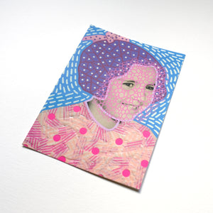Smiling Girl Purple Pink Postcard