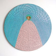 Cargar imagen en el visor de la galería, Contemporary Collage Art On Round Wood Board - Naomi Vona Art

