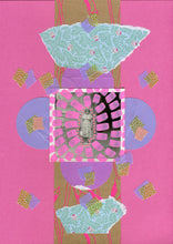 Load image into Gallery viewer, Pink, Lilac And Green Mint Mixed Media Collage On Paper - Naomi Vona Art
