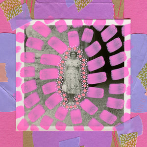 Pink, Lilac And Green Mint Mixed Media Collage On Paper - Naomi Vona Art