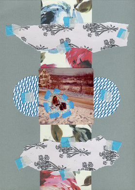 Blue Grey Handmade Mixed Media Collage Art On Paper - Naomi Vona Art