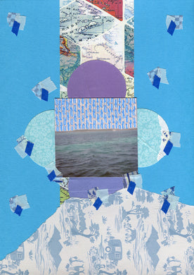 Seascape Handmade Mixed Media Collage Art On Paper - Naomi Vona Art