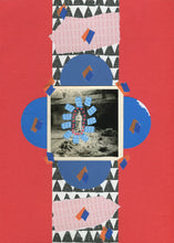 将图片加载到图库查看器，Black Red Blue Mixed Media Collage Artwork On Paper - Naomi Vona Art
