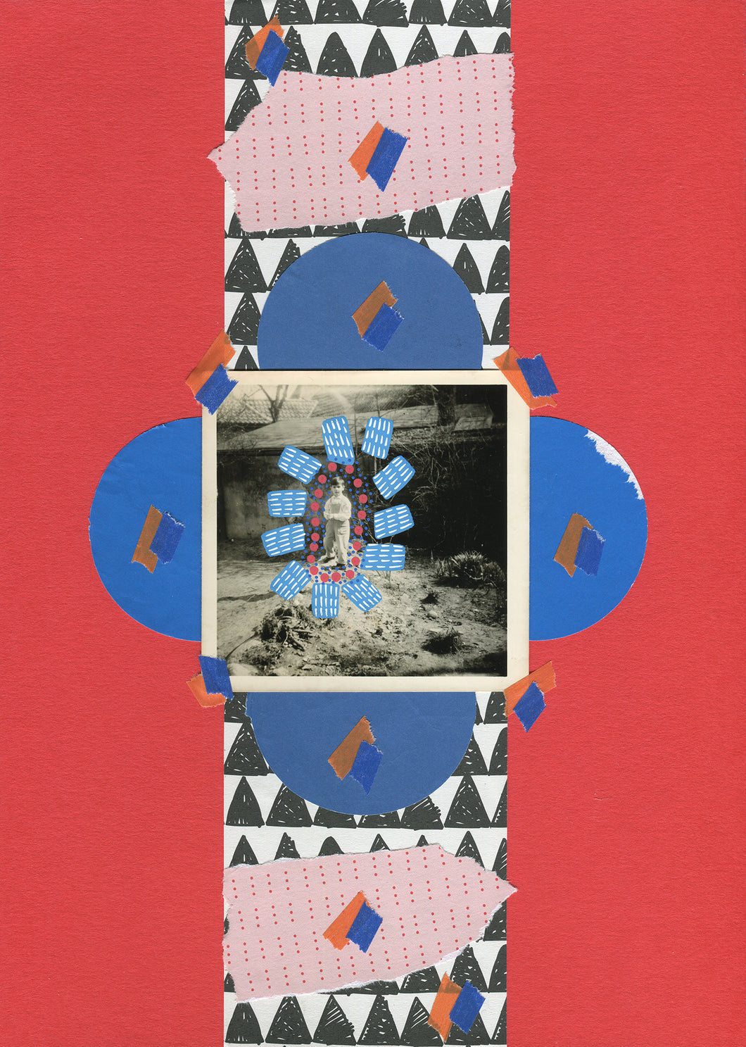 Black Red Blue Mixed Media Collage Artwork On Paper - Naomi Vona Art