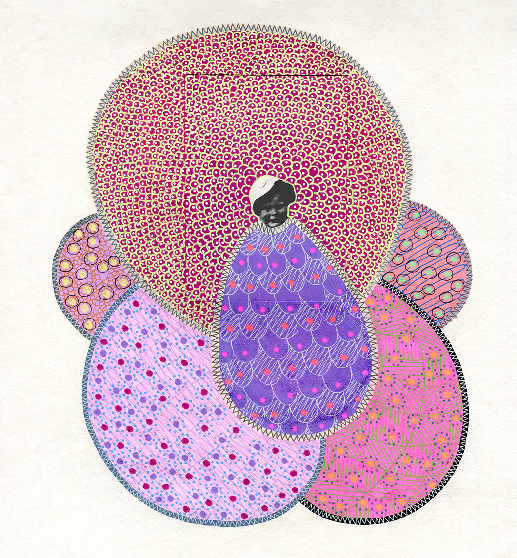 Pink Purple Abstract Art Collage On Paper - Naomi Vona Art