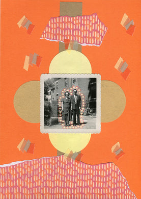 Orange Mixed Media Collage Artwork On Paper - Naomi Vona Art