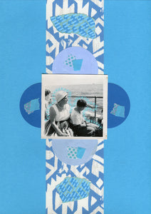 Turquoise Mixed Media Collage Artwork On Paper - Naomi Vona Art