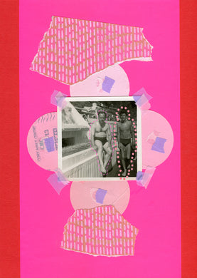 Red Pink Original Mixed Media Collage Art On Paper - Naomi Vona Art