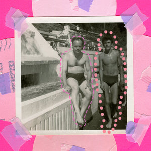 Red Pink Original Mixed Media Collage Art On Paper - Naomi Vona Art