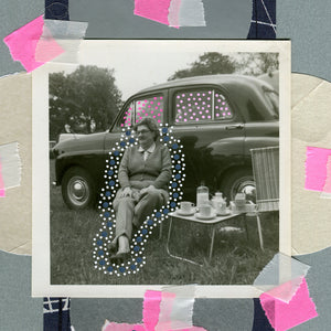 Silver Pink Original Mixed Media Collage Art On Paper - Naomi Vona Art