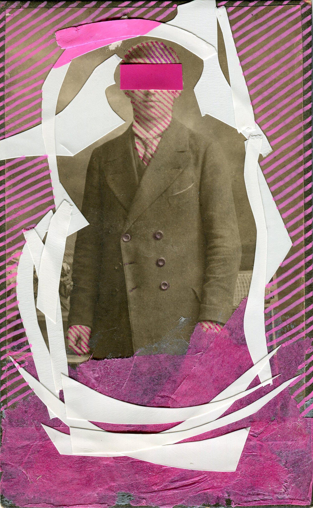 Acid Pink And White Contemporary Art Collage On Vintage Portrait - Naomi Vona Art