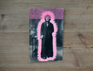 Contemporary Neon Pink Mixed Media Art Collage On Vintage Woman Portrait - Naomi Vona Art